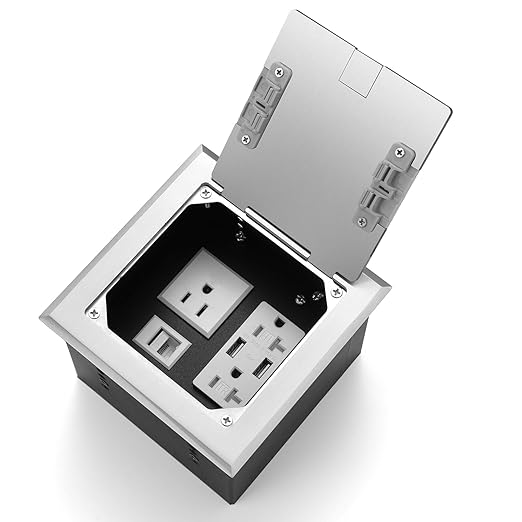 Vagueior Recessed Flat Hidden Floor Electrical Outlet Box Kit, Stainless Steel by Vagueior