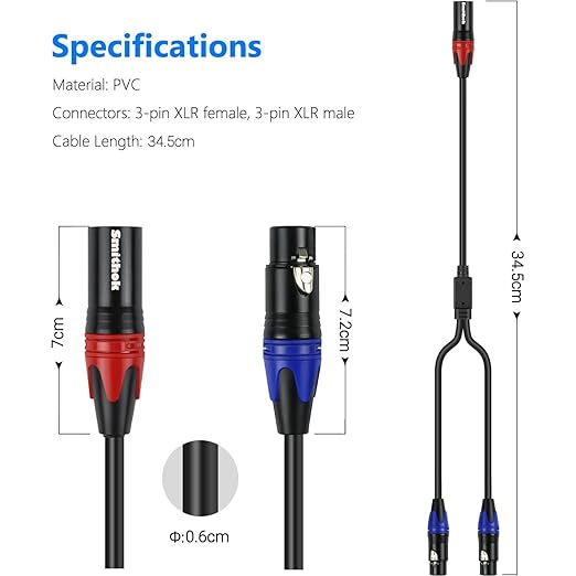 Smithok 2Pack XLR Y Splitter 1 Male to 2 Female Micrphone Cable, 3 Pin XLR 2 - Image 5