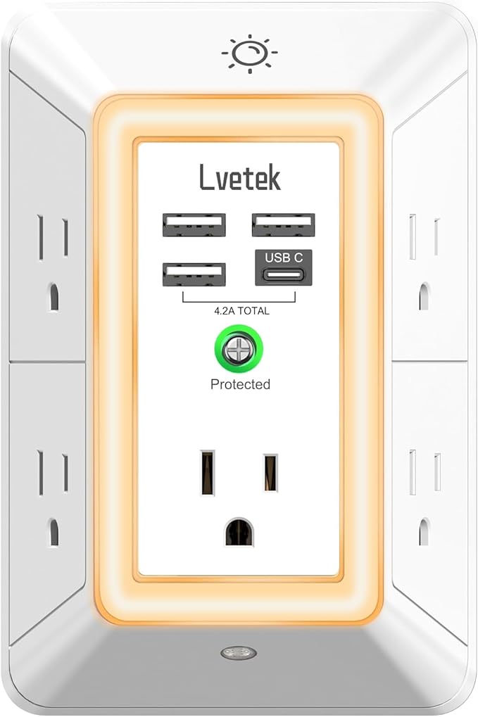 Multi Plug Outlet Surge Protector by Lvetek