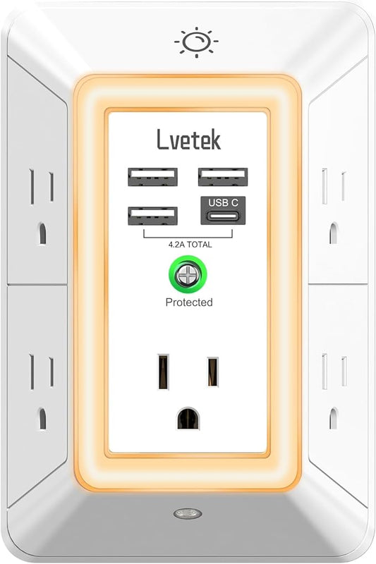 Multi Plug Outlet Surge Protector by Lvetek