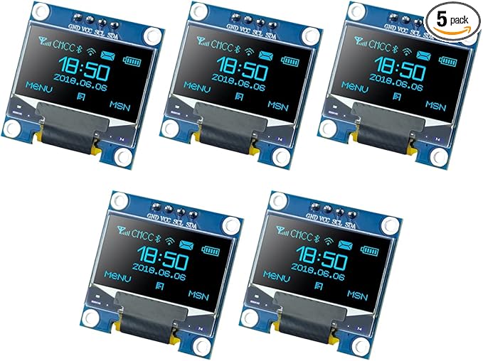 Hosyond 5 Pcs 0.96 Inch OLED I2C IIC Display Module 12864 128x64 Pixel SSD1306 by Hosyond