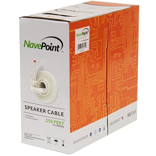 NavePoint 250ft in Wall Audio Speaker Cable Wire CL2 16/2 AWG Gauge 2 Conductor by NavePoint