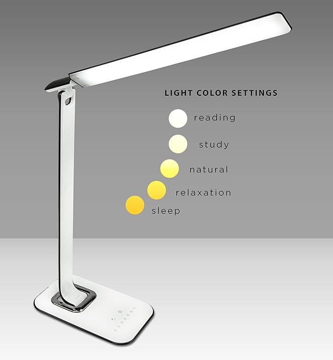 Turcom LED Desk Lamp With USB Charging Port Dimmable Touch Controls w/Color - Image 2