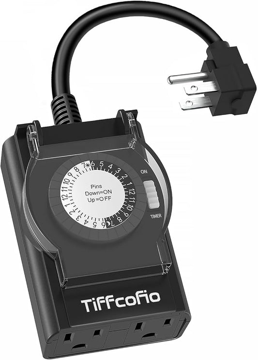 Outdoor Timer Outlet Waterproof, 24 Hour Mechanical Light Timer Outdoor by TiFFCOFiO