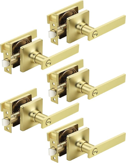 Mengico 5 Pack Gold Privacy Lever Door Handle Interior by Mengico