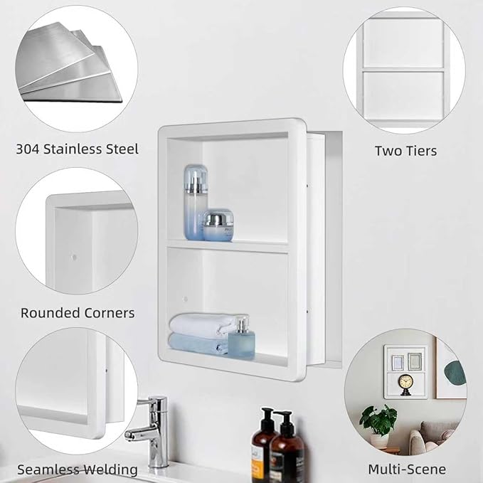 Shower Niche 14x18, Recessed Medicine Cabinet Without Mirror, 304 Stainless - Image 4