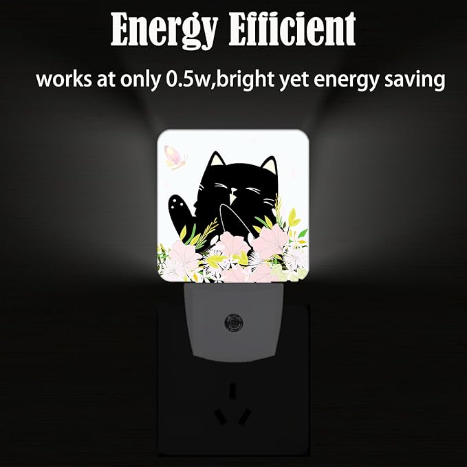FSHVQKD Black Cat and Flowers Night Light, Plug Into Wall - Image 4