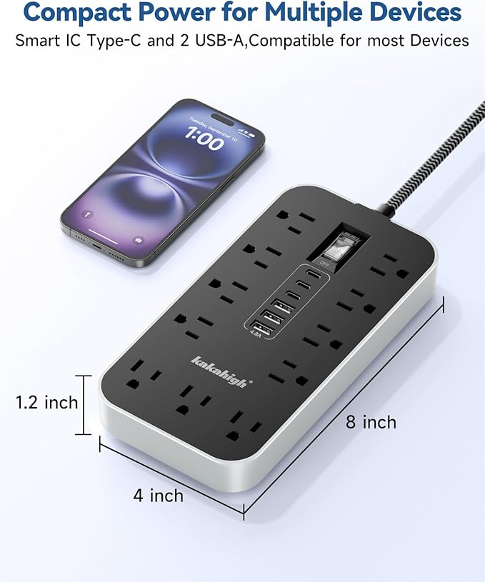 20 FT Extension Cord with USB Ports- Power Strip with USB, 1625W Multi Outlet - Image 4