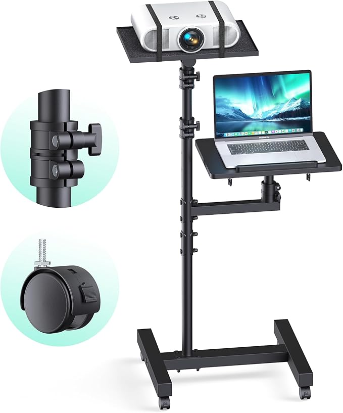 Projector Stand Tripod: 2 Shelves Mobile Laptop Cart Adjustable Height 45 to 64 by Wphold