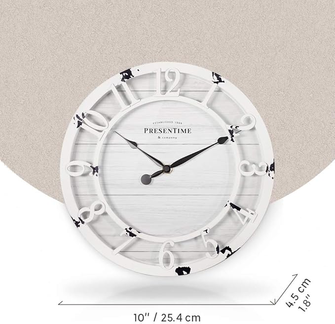 Presentime & Co 10" Farmhouse Series Wall Clock, Shiplap Style, Raised 3D - Image 6