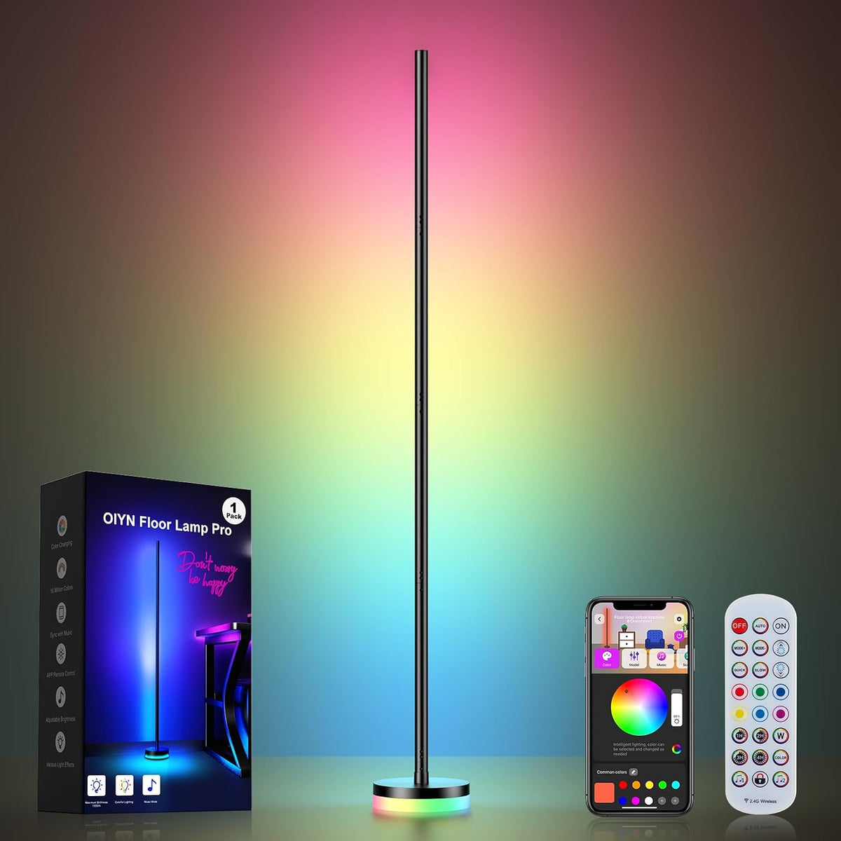 OIYN Corner Floor Lamp, RGBICW LED Corner Lamp