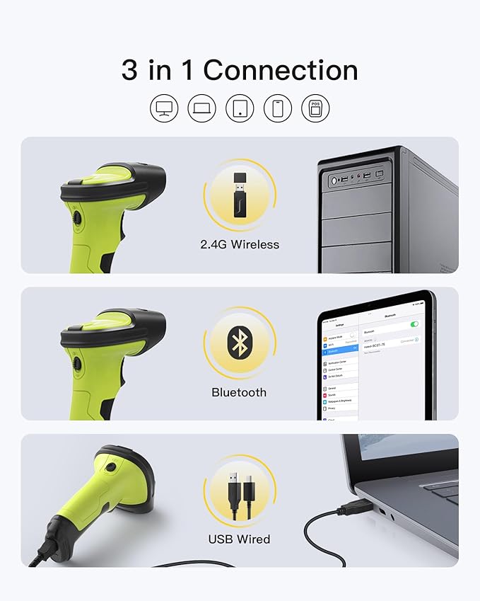 Inateck 2D Barcode Scanner, Wireless Bluetooth QR Code Scanner - Image 4