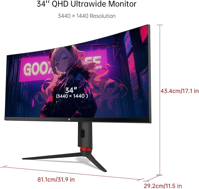 KTC 34'' Curved Ultrawide Gaming Monitor, 3440x1440p 165Hz 1ms, 1500R Curved - Image 9