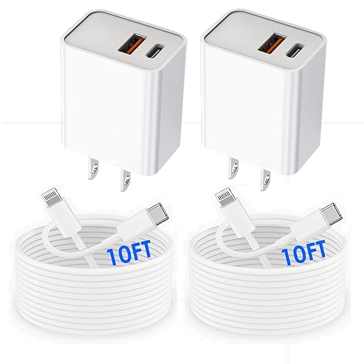 USB C Wall Charger, Dual Port 10FT iPhone Charger 20W PD+QC3.0 Power Adapter by TrimDish