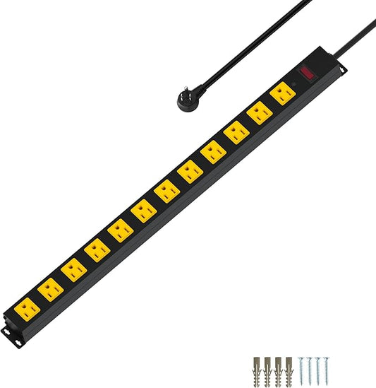 Metal 12 Outlet Mountable Power Strip, Surge Protector Heavy Duty Cord Wide by Unknown