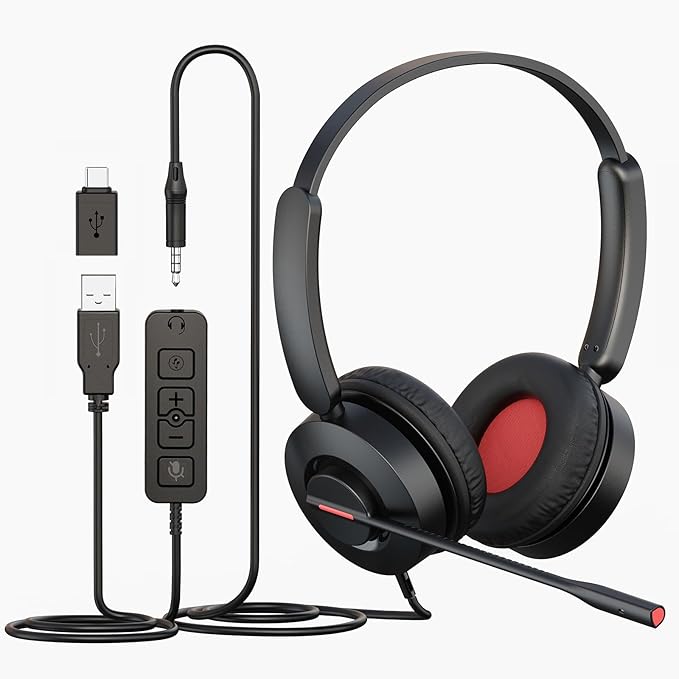 MAIRDI USB Headset with Microphone, 7.1 Surround Sound, USB-A/Type C/3.5mm by MAIRDI