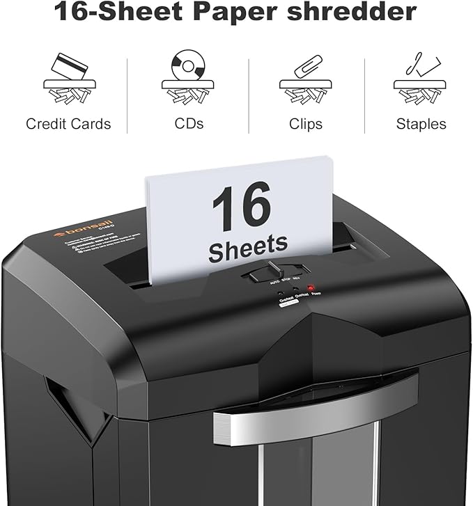 Bonsaii 16-Sheet Microcut Paper Shredder, 60-Minute Home Office Heavy Duty - Image 4