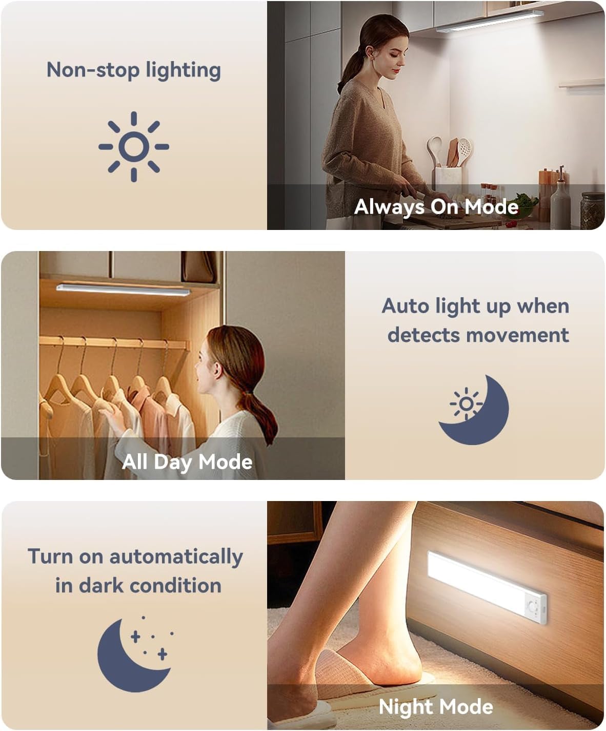 Under Cabinet Lighting, LED Motion Sensor Light Indoor, 2200mAh USB Rechargeable Closet Lights Battery Operated, Stick On Magnetic Wireless Dimmable Under Counter Lights for Kitchen(2 Pack)