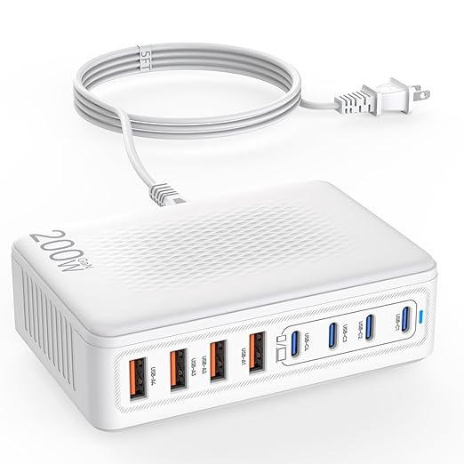 USB C Charger Block, 200W GaN 8 Port USB C Charging Station USB Hub Block Cube by Fitquipment