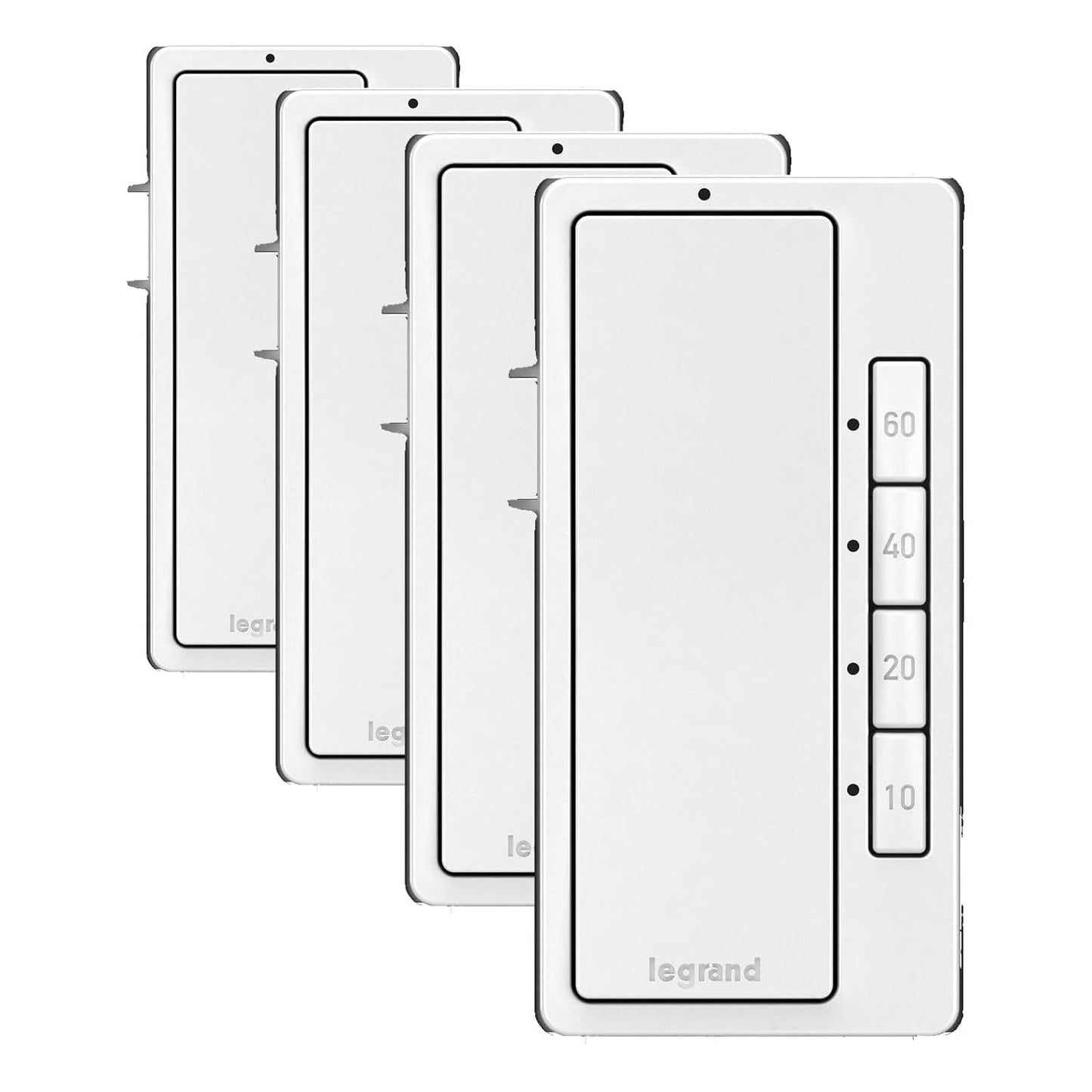 Legrand Radiant Digital Countdown Timer Rocker Light Switch, for Home Lighting Control, with Locator & Time Indicator, 60/40/20/10 Minute Settings, RT2WCCV4, White, 1 Count (Pack of 4)