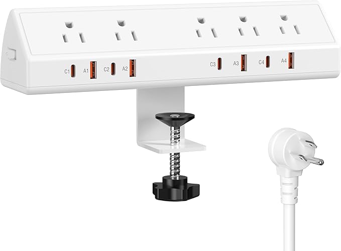 Desk Clamp Power Strip 65W Fast Charging Station, 4 PD USB-C, 5 Outlets by Jgstkcity
