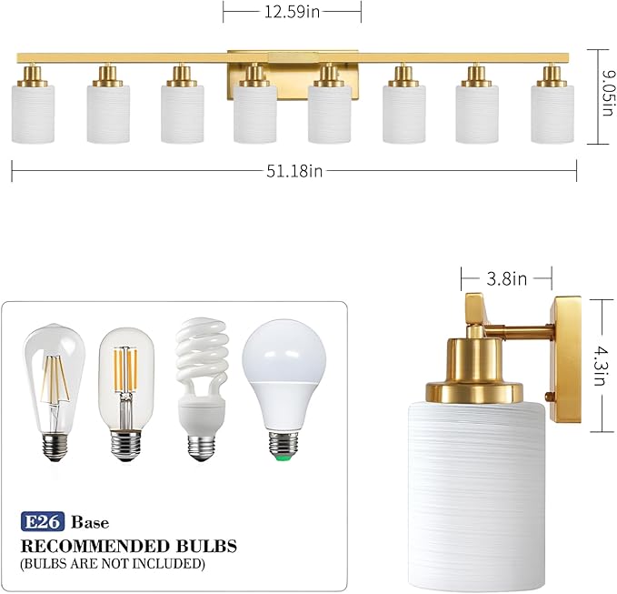 DIKAIDA 52inch Gold Bathroom Light Fixtures, Modern Bathroom Vanity Light - Image 3