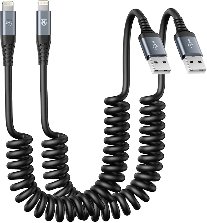 Coiled Lightning Cable, iPhone Charger Cable 3FT by KIYODA
