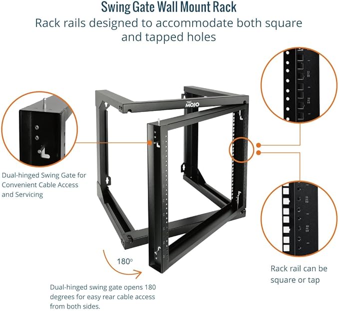 Tecmojo 9U Wall Mount Rack, Server Rack, Open Frame Server Rack, Network Rack - Image 3