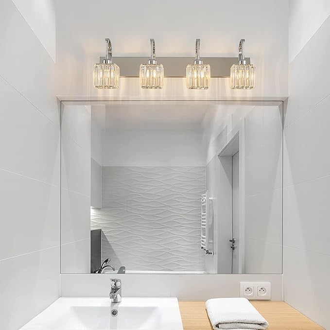 FDPBY Crystal Vanity Lights 4-Light Chrome Bathroom Vanity Lights Modern - Image 6