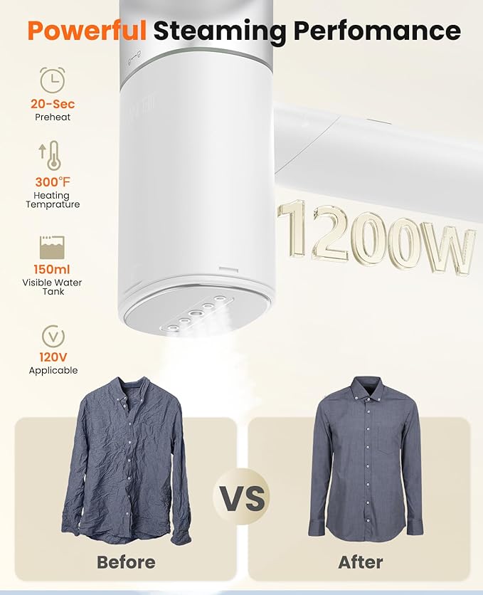 Handheld Steamer for Clothes, 1200W Foldable Travel Steamer, 20 Sec Preheat - Image 2