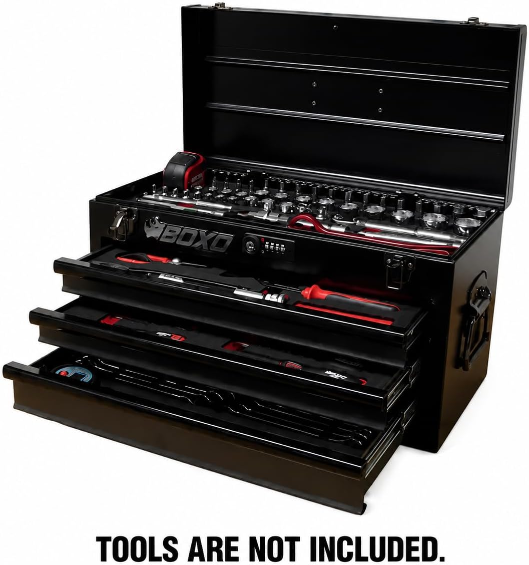 boxo usa 3-drawer hand carry toolbox – heavy, package contents