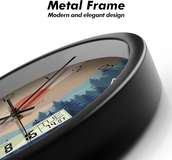 Silent Wall Clock with Day Week Temperature Wilderness with Sunset Non-ticking - Image 7