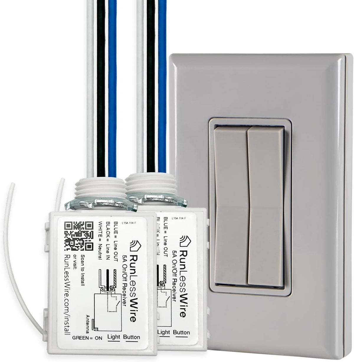 RunLessWire Fan & Light Battery-Free DIY Wireless Light Switch Kit 150ftRF