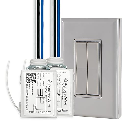 RunLessWire Fan & Light Battery-Free DIY Wireless Light Switch Kit 150ftRF by RunLessWire