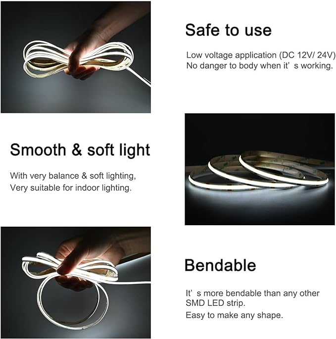 TUNICHX COB LED Strip Lights DC 12V LED Strip Flexible Super Bright LED Strips - Image 3
