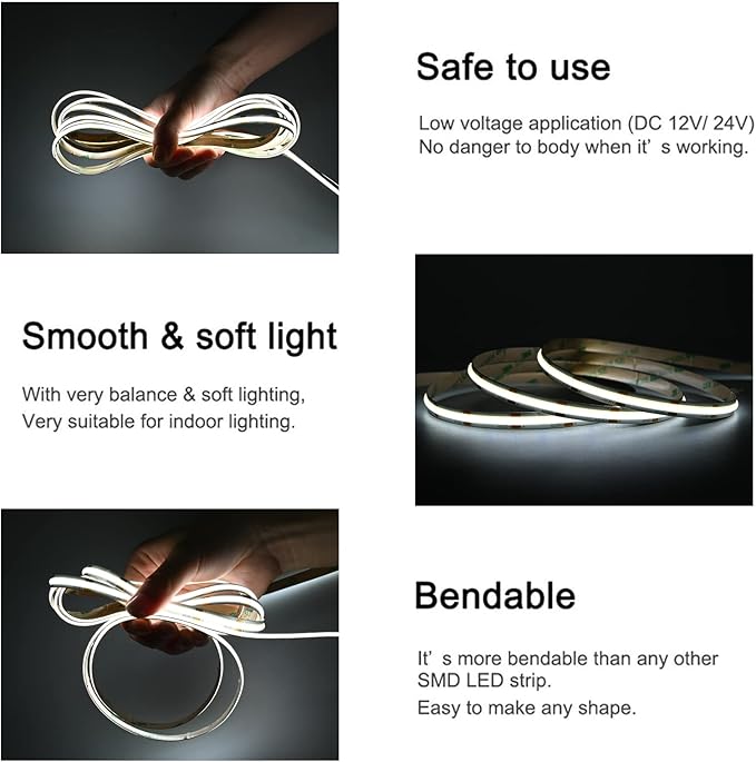 TUNICHX COB LED Strip Lights DC 12V LED Lights Flexible Super Bright LED Strips - Image 3
