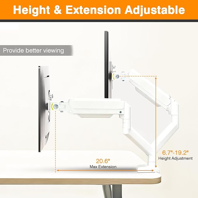 XEVKZO Dual Monitor Arms, Gas Spring Monitor Arms - Image 4