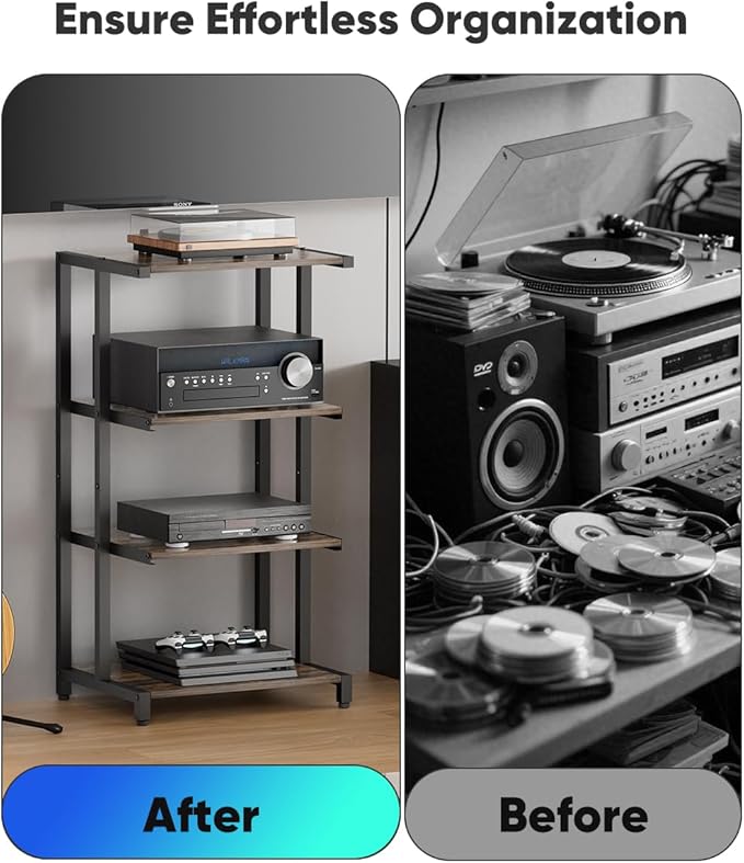 Ardier 4-Tier Wooden Media Stand, AV Media Stand Corner Shelf - Image 7