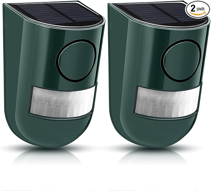 Qualirey 2 Pack Solar Sound and Light Alarm Motion Sensor 129db Outdoor by Acomfortablehomestartshere