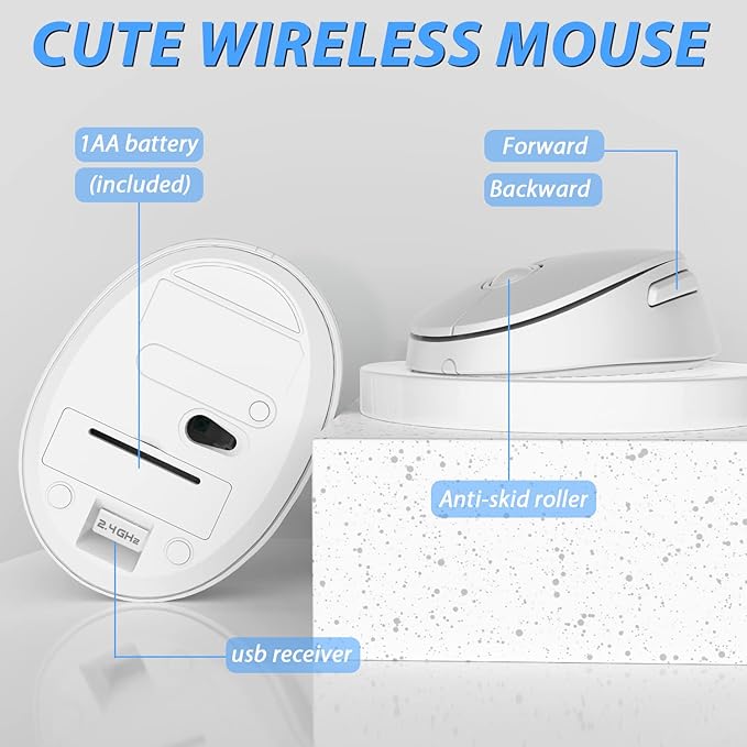 Wireless Keyboard Mouse Combo, 104 Keys Cute White Keyboard - Image 4