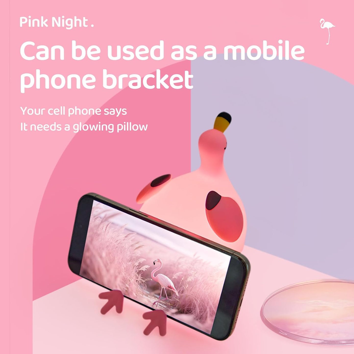 Pink Flamingo Night Light for Kids, Dimmable Silicone LED Baby Nursery Night Light, Funny Nightlight Girls Trendy Gifts, Rechargeable Bedside Lamp Kawaii Pink Decor for Bedroom Home Office