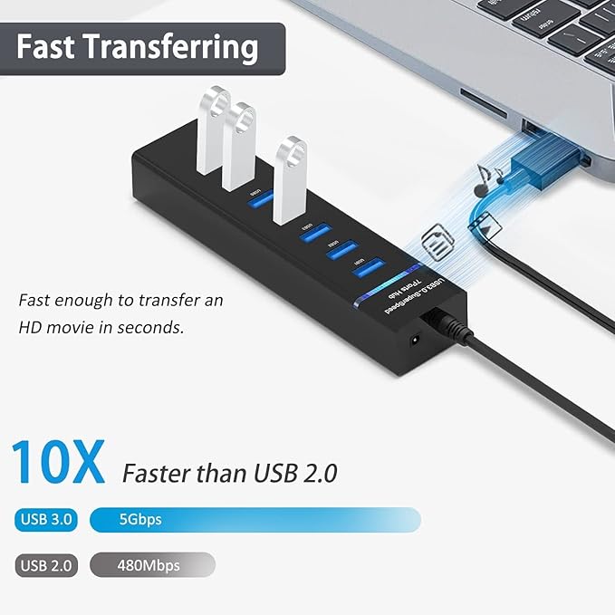 Upgraded USB Hub 3.0, VIENON 7-Port USB Extender Splitter - Image 3
