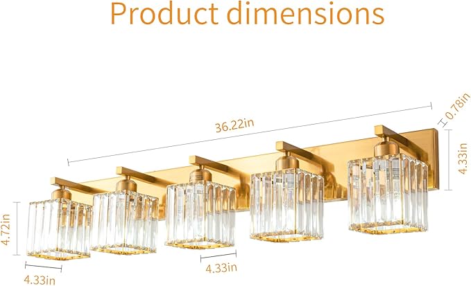FDPBY Modern 5-Light Gold Brushed Brass Finish Crystal Wall Light - Image 5