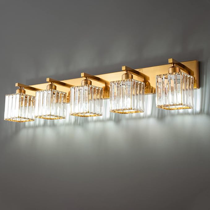 FDPBY Modern 5-Light Gold Brushed Brass Finish Crystal Wall Light by FDPBY