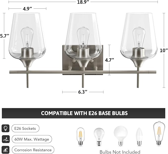 VONLUCE Bathroom Vanity Light, 3 Light Bathroom Light Fixture Over Mirror - Image 5