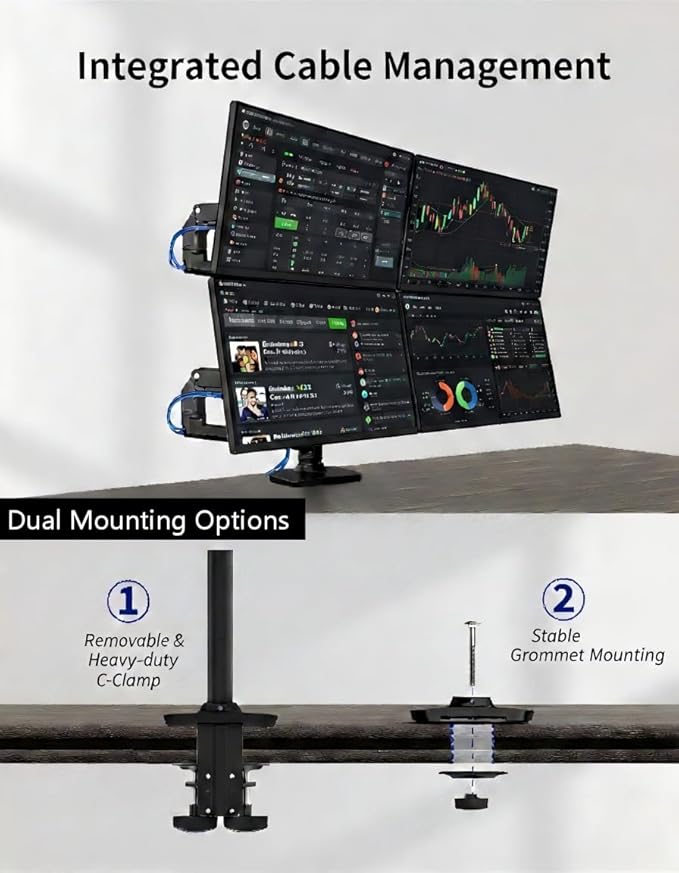 Ergounion Quad Monitor Mount, Holds Screens up to 40 Inches and 25 lbs - Image 2