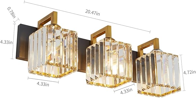 FDPBY Modern Bathroom Vanity Light 3-Lights Black Gold Crystal Wall Lamp - Image 5