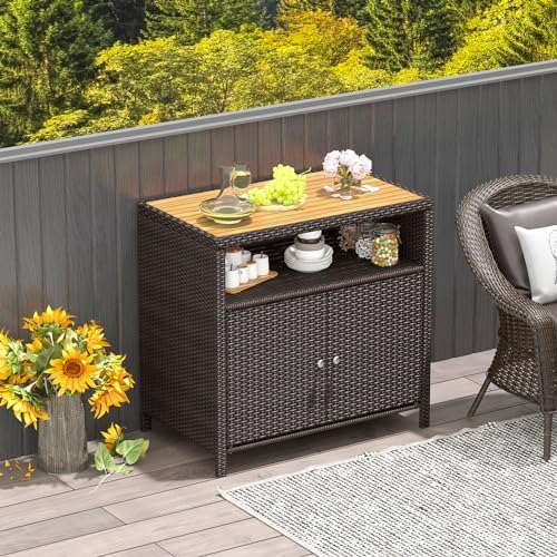 tangkula rattan outdoor storage cabinet, patiojoy outdoor cabinet, main product view