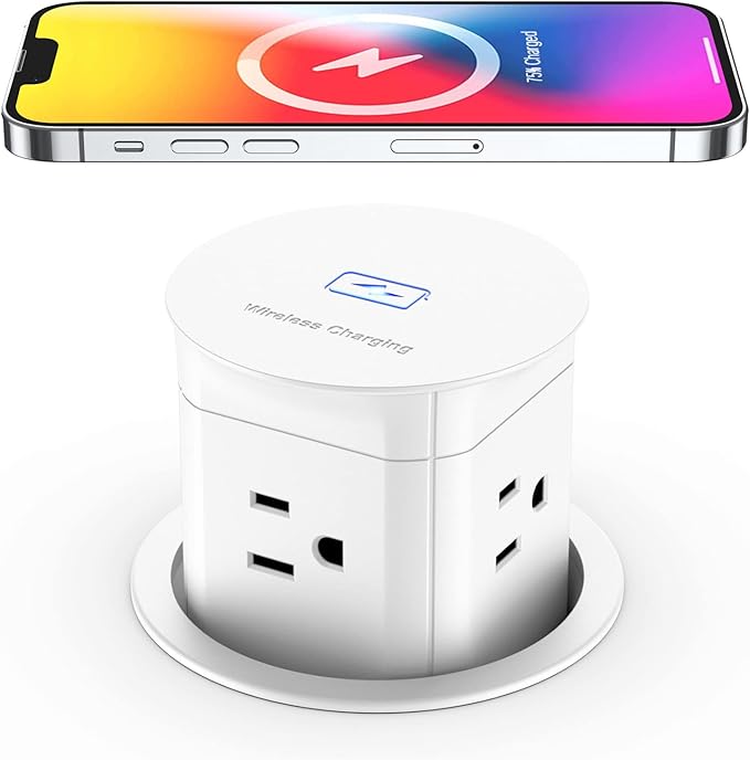 Jgstkcity Pop Up Outlet with 15W Wireless Charger, 4 Outlets 15A, Splash by Jgstkcity