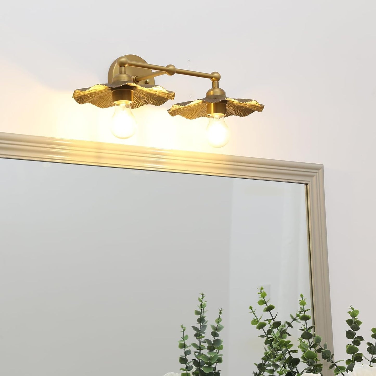 2-Head Wall Sconce Lamps Flower Design, Brass Bathroom Vanity Wall Light Above Mirror Lighting Fixture, Hardwired Metal Home Decor for Living Room Farmhouse Kitchen Lights